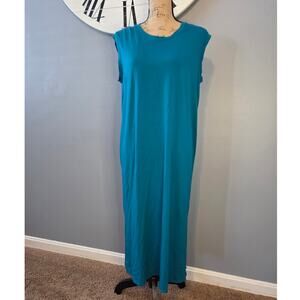 Eileen Fisher viscose jersey midi sleeveless blue dress stretch round neck NWT S